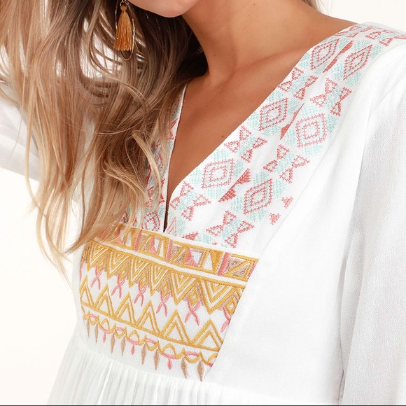 Lulu’s Sunflower White Embroidered Dress Small - Picture 4 of 8